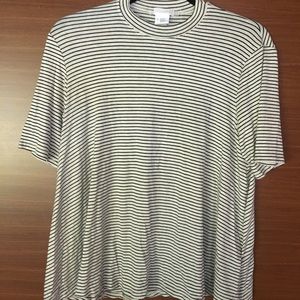 Loose-Fitting, Mock Neck Shirt with Thin Stripes